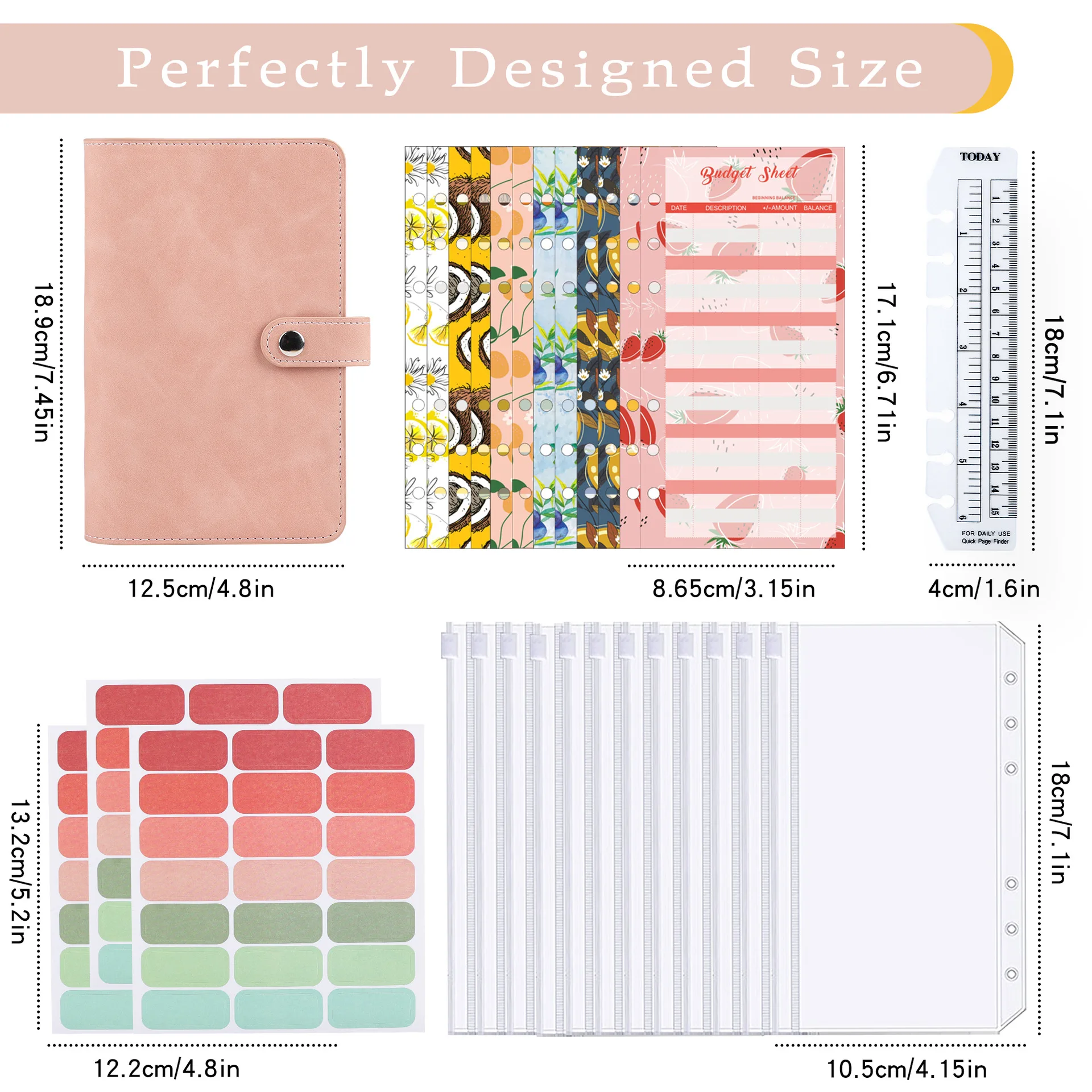 

A6 PU Binder Zipper Bag Label Soft Leather Notebook Leather Loose-leaf Cash Budget Handbook Money Budget Savings Notes Organizer