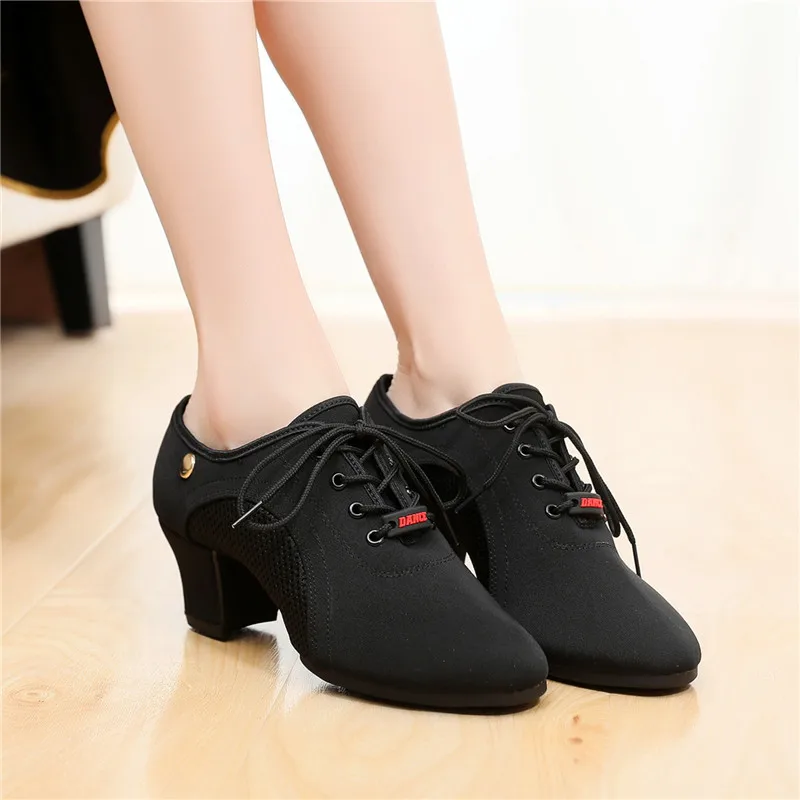 SUN LISA Women's Lady's Indoor & Outdoor Oxford Leather & Rubber Sole Chunky Heel Sneaker Ballroom Modern Latin Dance Shoes