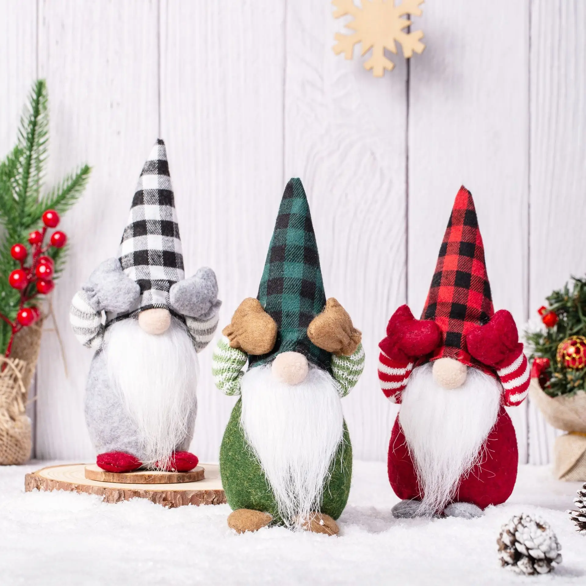 

Standing Christmas Gnome,Swedish Tomte Stuffed Plush Knitted Hat Scandinavian Christmas Decorations Ornaments Holiday Home Decor