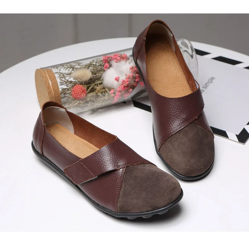 Women's Mary Jane Shoes Summer Leisure Ladies Flat Shoes Soft Sole Genuine Leather Moccasin Ladies Lefu Shoes Female Boat Shoes