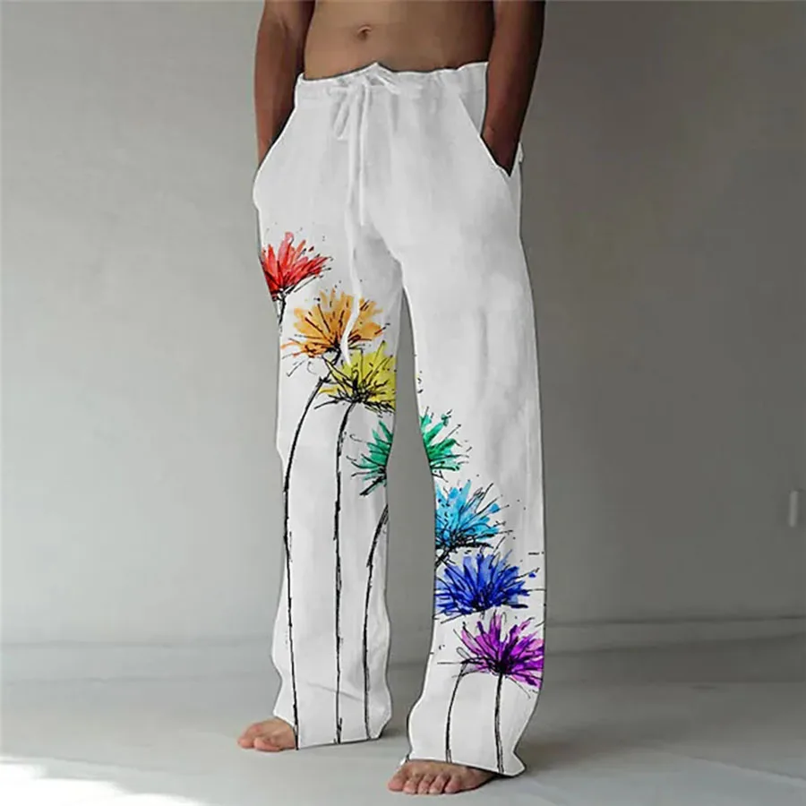 Flowers 3D Print Men's Pants Casual Pocket Wide Leg Pant Full Length Drawstring Man Sport Pants Plus Size Loose Pants Streetwear
