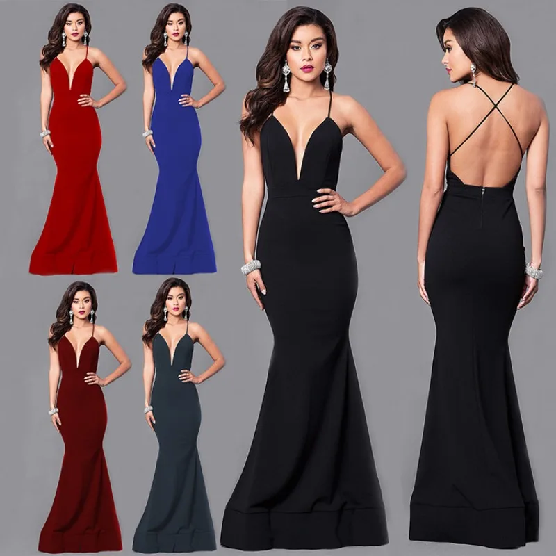 

2023 Женская длинная юбка, сексуальное платье с глубоким V-образным вырезом на бретелях, элегантное вечернее платье