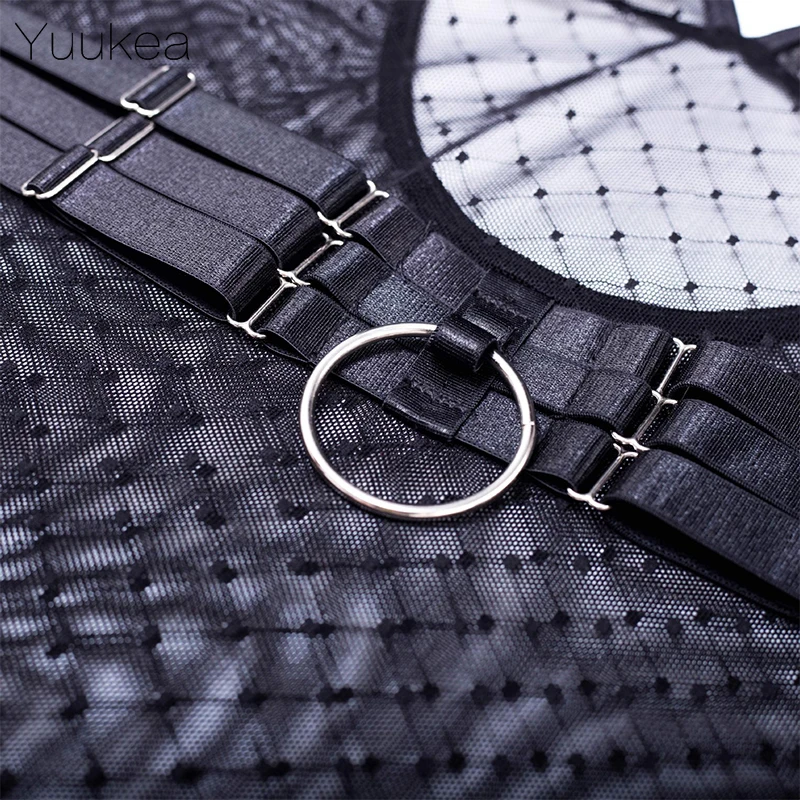 Сексуальное Сетчатое боди Yuukea в горошек женское черное прозрачное