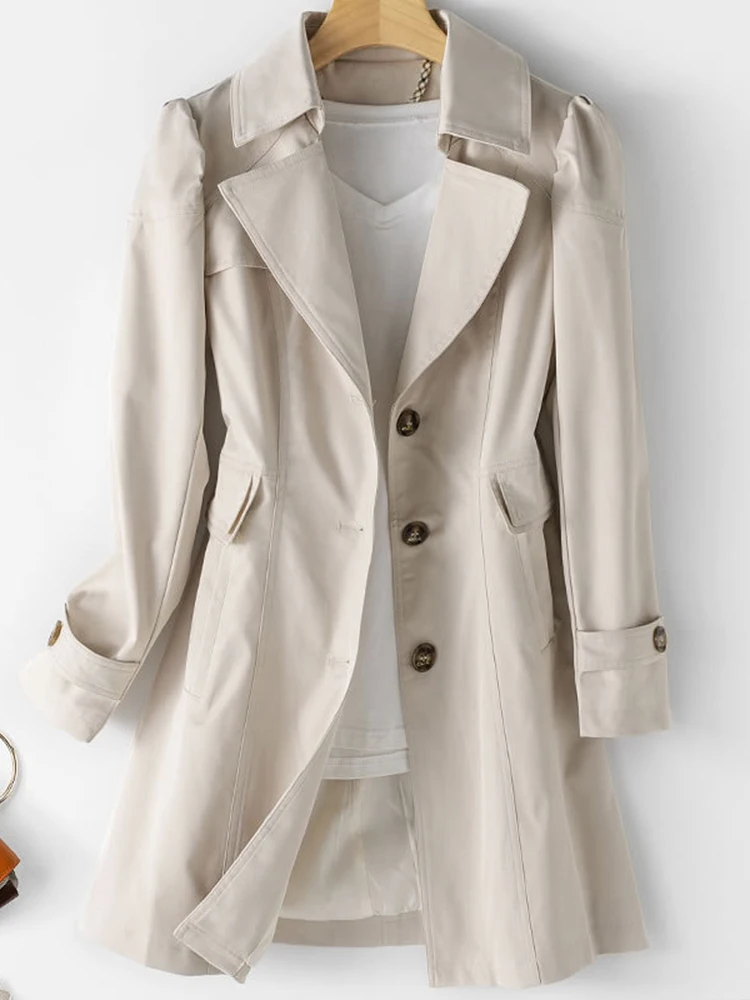 2022 New Autumn Winter Women'S Plus Size Windbreaker Mid-Length Slim Fit Solid Korean Style Coat Top  Fashion Women'S Coat