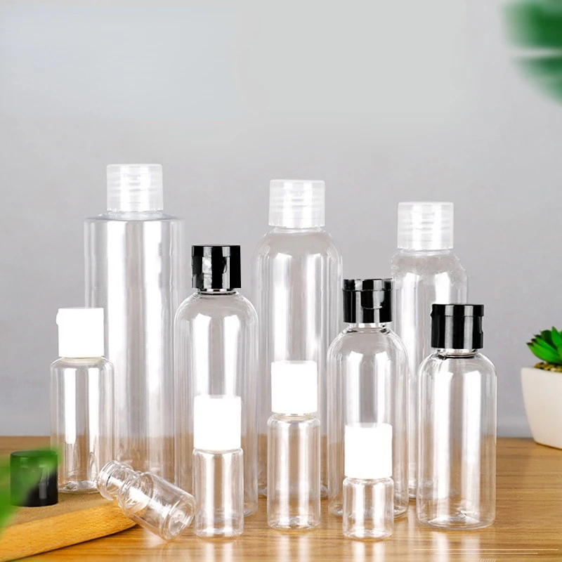 

100pcs 5-50ml Plastic PET Flip Lid Lotion Bottle Wholesale Clear Cosmetic Sample Container Mini Travel Fill Vials Liquid Bottle