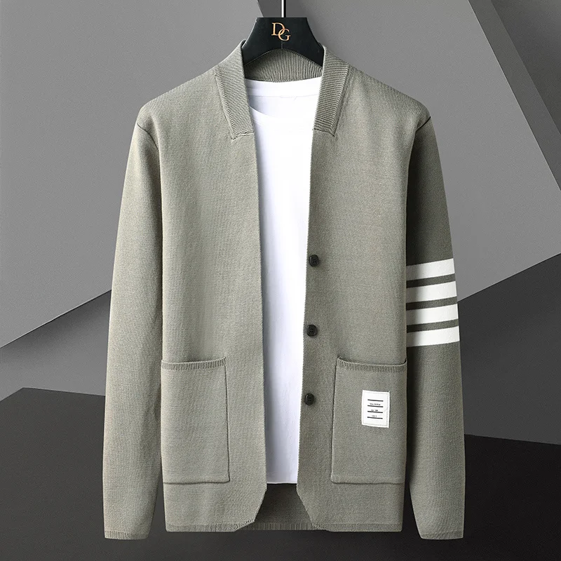 

boutique High end knitted cardigan young men's Korean version personalized color matching casual sweater coat autumn new style