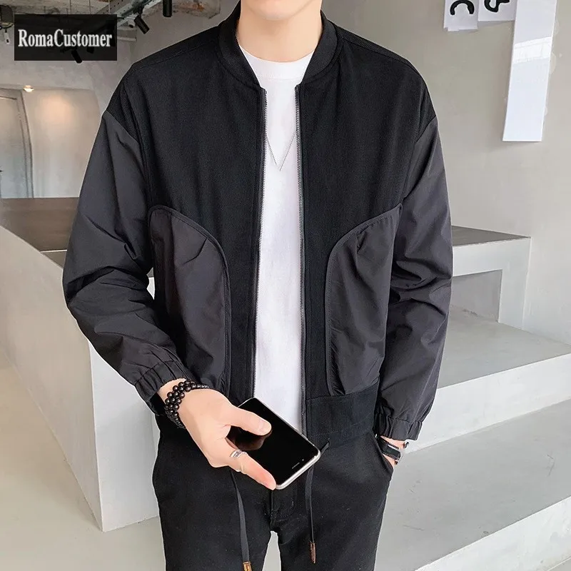 

Spring Autumn Mens New Fashion Pockets Spliced O-Neck Casual Jackets British Style Korean Coat Male Trend Handsome Outerwear