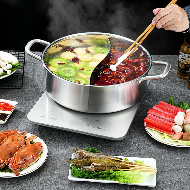 

Chinese Hot Pot 304 Stainless Steel Induction Cooker Gas Stove Compatibl Kitchen Cookware Soup Cooking Pot Twin Divided