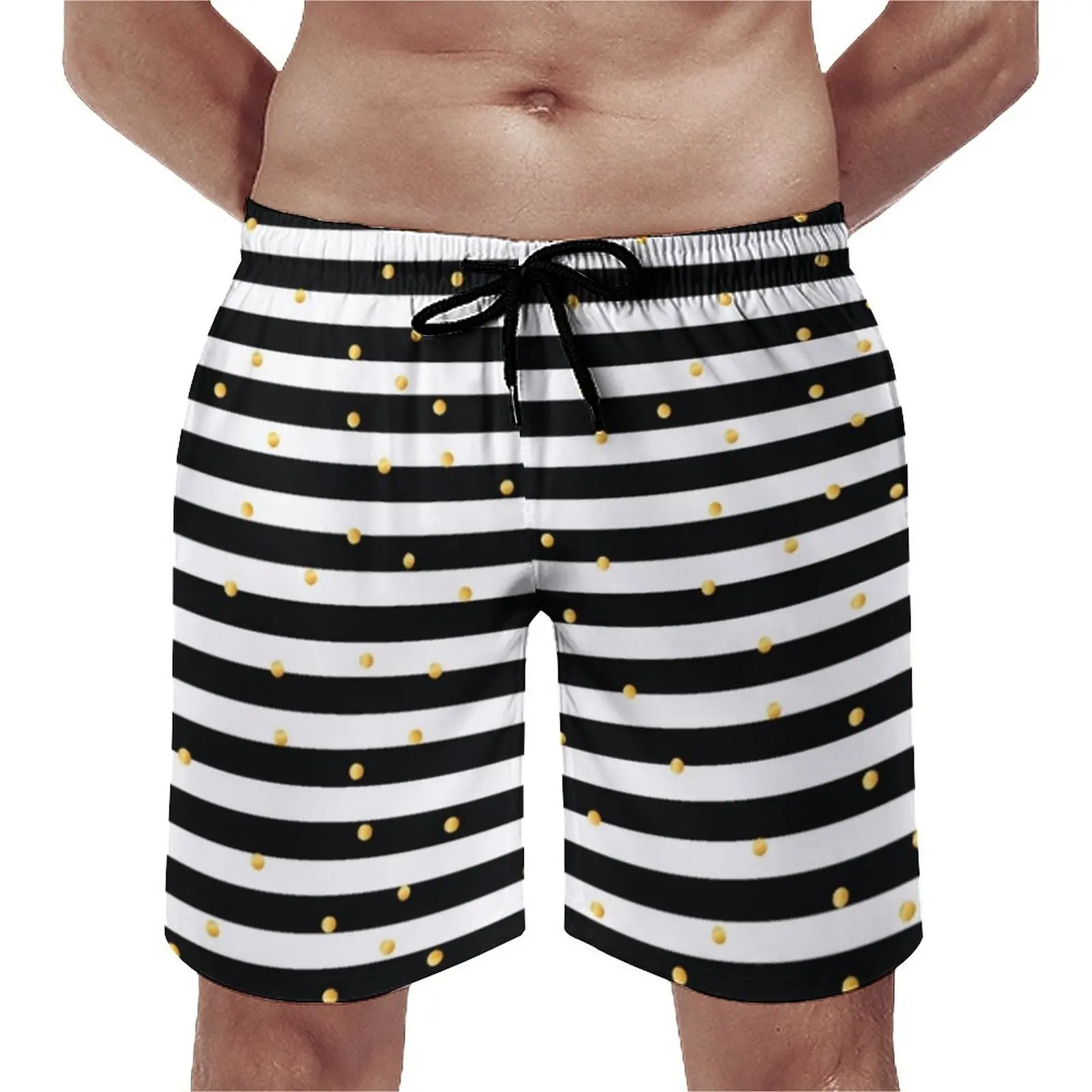

Gym Shorts Gold Dots And Stripes Cute Swimming Trunks Modern Art Print Fast Dry Sports Fitness High Quality Board Short Pants