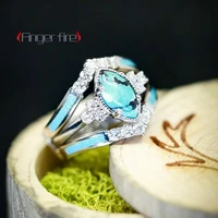 2pcs vintage blue gemstone ladies ring wedding anniversary gift beach party jewelry