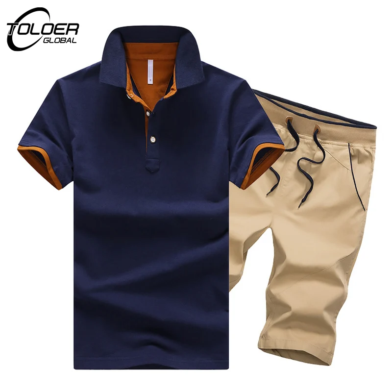 Tracksuit Men Polo T Shirt + Shorts Suits Solid Slim Casual Running Suit Fashion Outfit Sets Two Piece Set Summer Mens Clothing