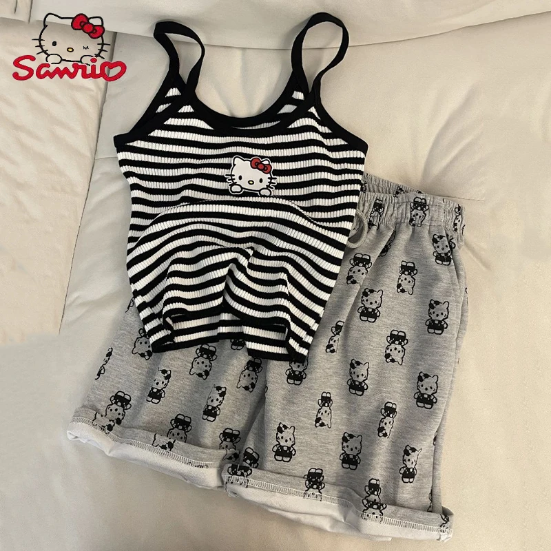 Hello Kitty Kawaii Sanrio летние новые милые пикантные пижамы с мультяшным принтом женская