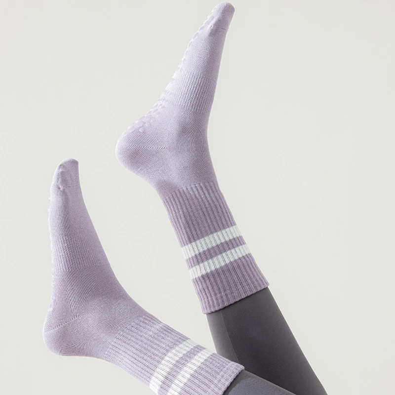 Candy Color Striped Cotton Mid-calf Yoga Socks Women Bottom Non-slip Pilates Socks Dance Training Socks Fitness Sports Socks