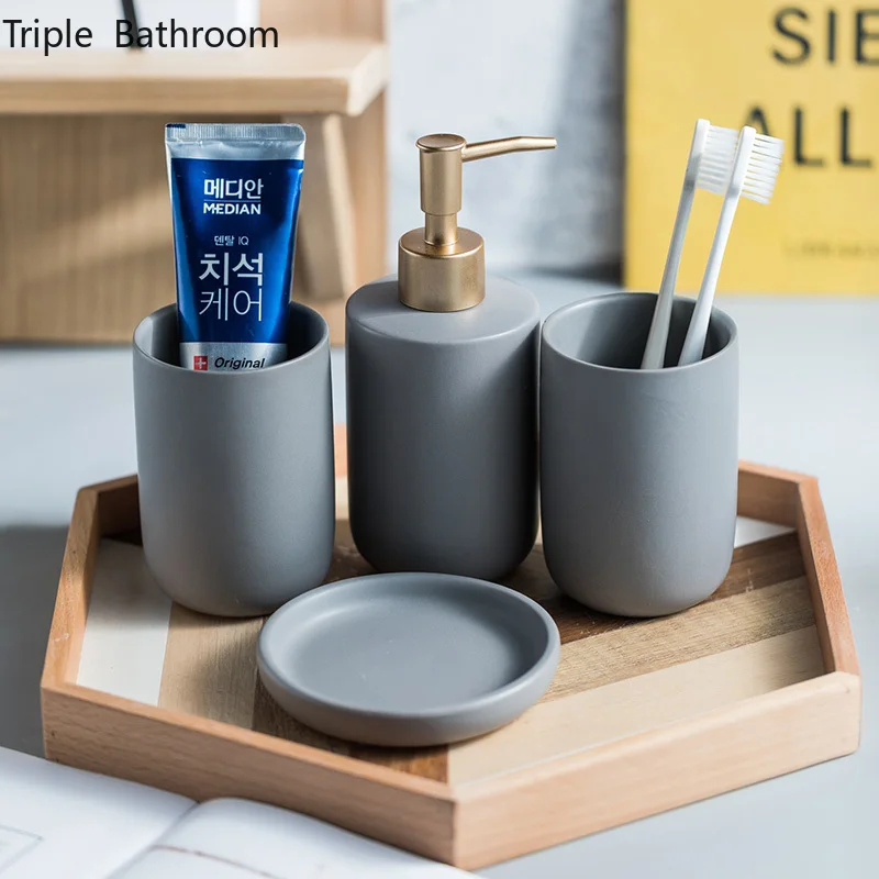 

Modern Bathroom Toiletry Set Ceramics Household Liquid Soap Dispenser Container Mouthwash Cup Soap Holders Washing Tools