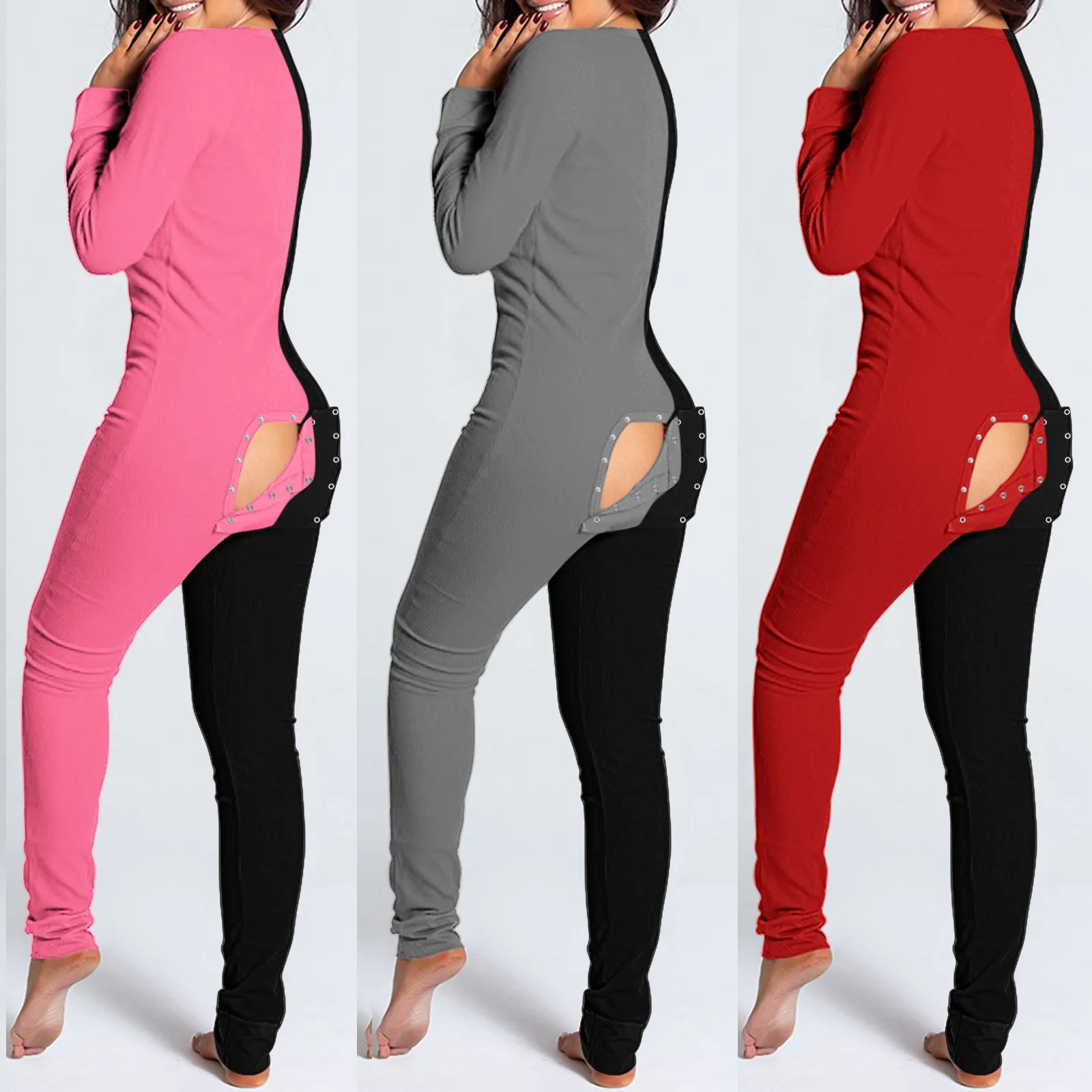 

Пикантный женский Пижамный комбинезон, комбинезон с пуговицами спереди и сзади, комбинезон с откидной застежкой, комбинезон на пуговицах, Н...