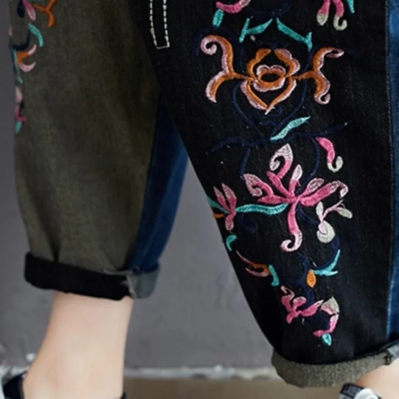 Китайские джинсы-шаровары 2024 брюки в Корейском стиле с вышивкой женские джинсы Mom