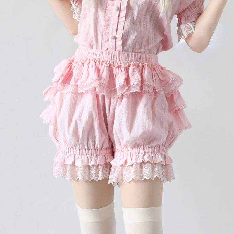 

Tiered Pumpkin Short Pants Victorian Gothic JK Bloomers Sweet Lolita Safety Shorts Pink Girl Kawaii Lace Ruffle Cotton Underwear
