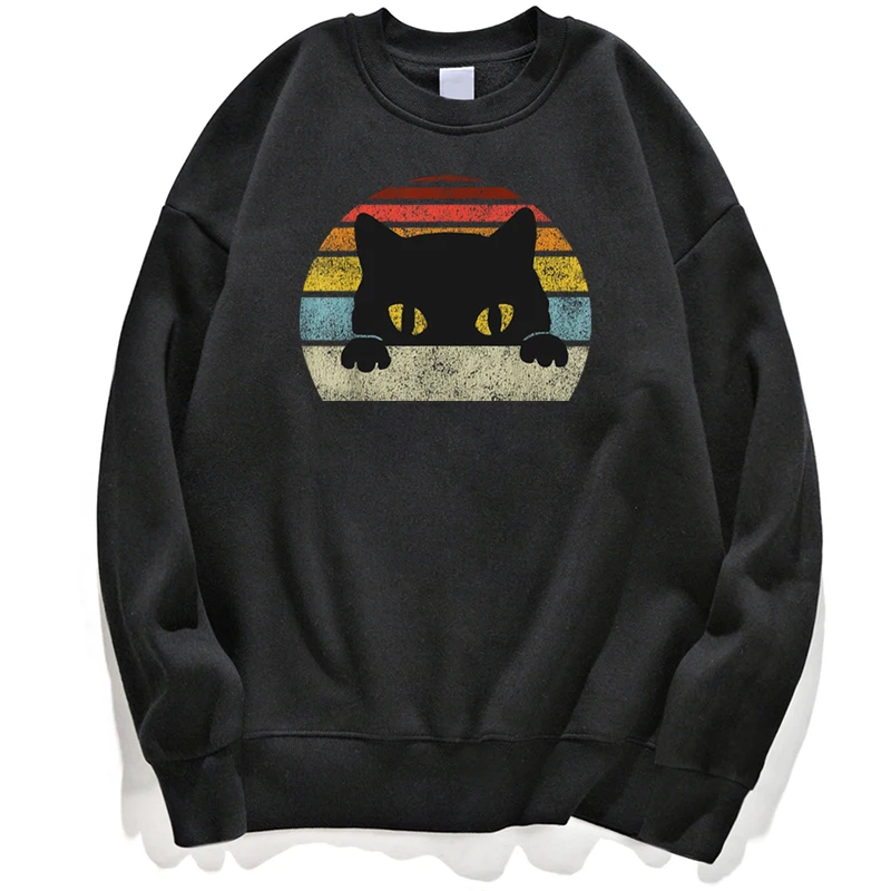 

Black Cat Cats Hoodie Sweatshirts Men Sweatshirt Jumper Hoody Hoodies Streetwear Pullovers Winter Autumn Pullover Crewneck Tops