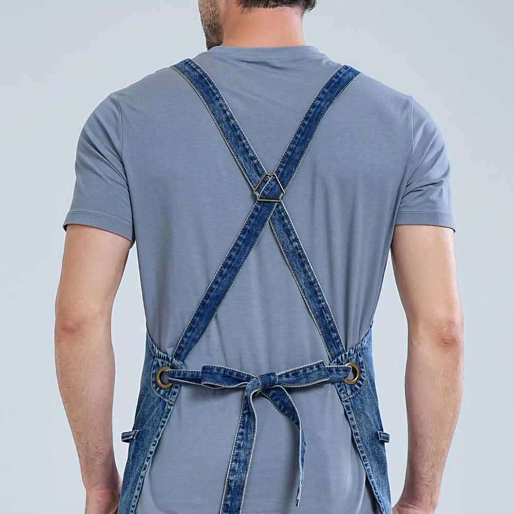 Горячая стирка воды черный синий джинсовый фартук Ресторан Кафе парикмахерский