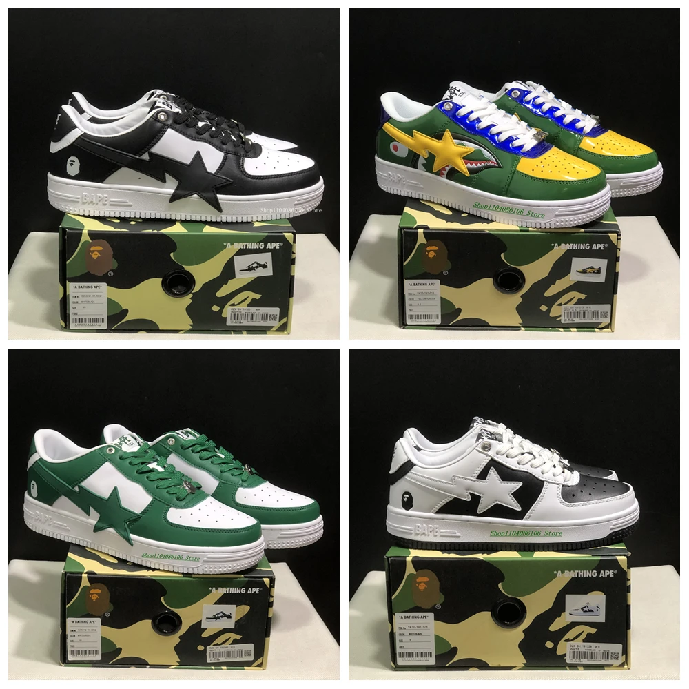 New Arrival Colors Bape Sta Black White Vibe Skateboarding Shoes Outdoor Causal Bapesta Slip-Resistant Walking Sneakers 36-45