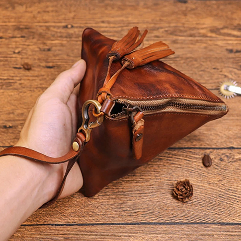 Vintage Small Coin Purse for Female Genuine Leather Retro Mini Change Purses Key Bag Card Holder Clutch Bag