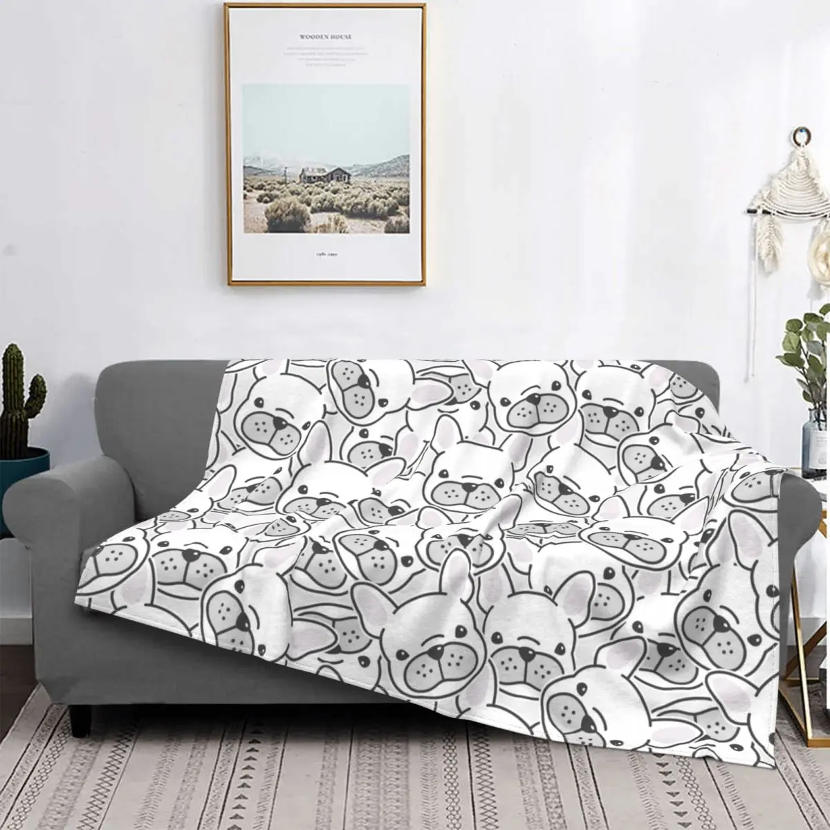 

French Bulldog Puppy Doodle Blankets Flannel Dog Lover Lightweight Thin Throw Blankets for Home Couch Bedroom Quilt