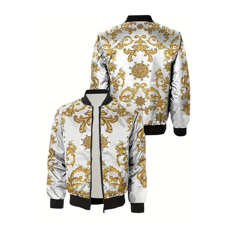 Luxury Baroque Bomber Jacket Men Women 3D Printed Gold Graphic Jackets Street Trend Fashion Flowers Autumn Zipper Soft Coat