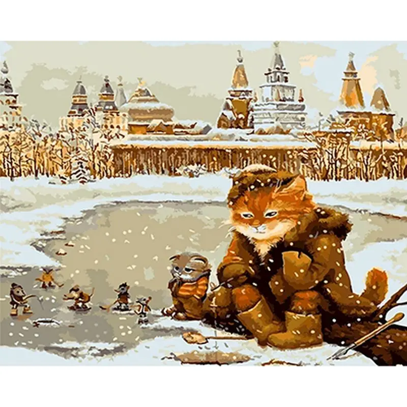 

GATYZTORY Painting By Numbers Winter Kitten DIY Frame Pictures Paint By Number On Canvas DIY Home Decoration 60x75cm