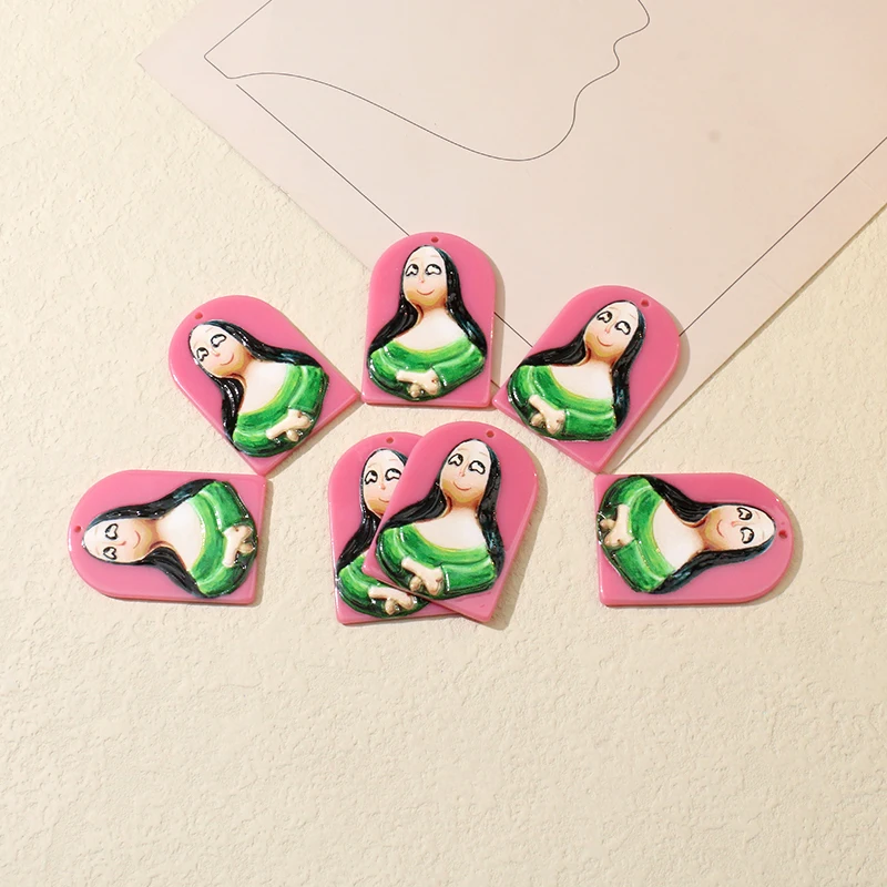 

8Pcs Mona Lisa Cartoon Portrait Earrings for Jewelry Making Fashion Pendant Necklace DIY Acrylic Accessories Wholesale Bulk