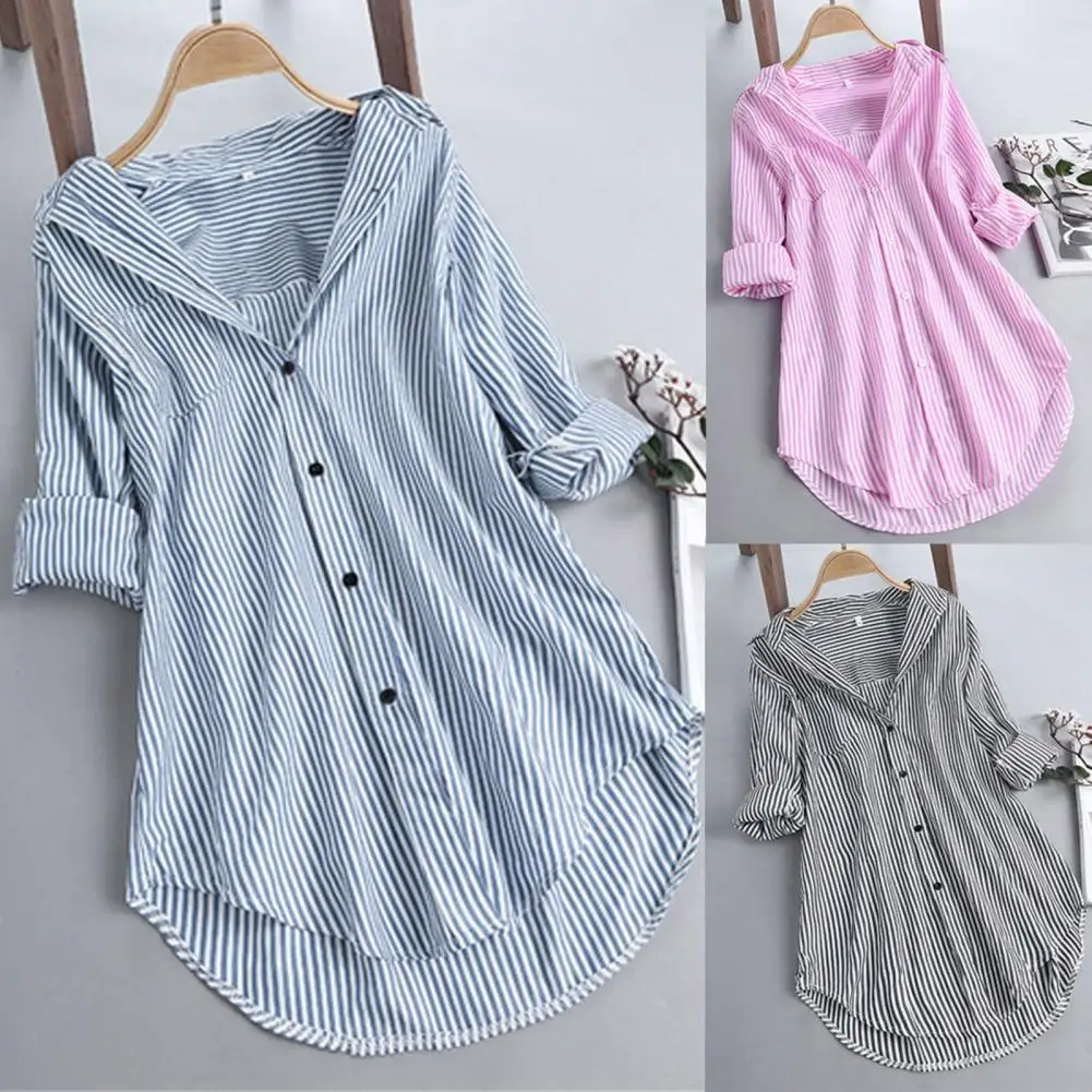 

Stylish Women Casual Shirt M to 4XL Women Shirt Striped Loose Style Female Top Blouse Streetwear