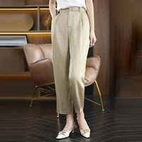 summer ladies trousers silk acetate satin new solid color loose high waist korean version casual all match fashion pants women