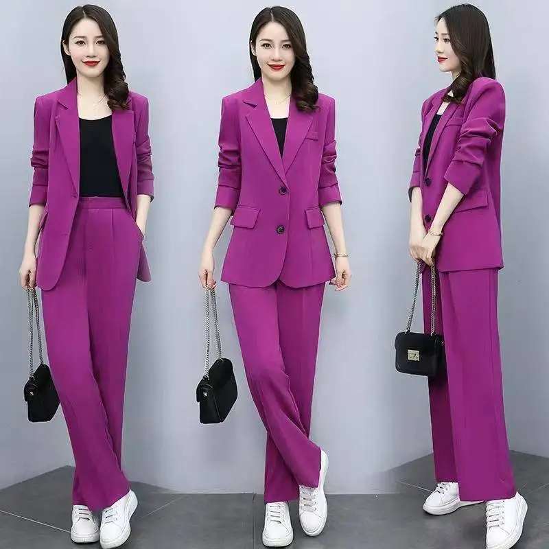 2023 New  Casual Suit Jacket Pants Two-piece Women's FashionLoose Blazers Trousers Set Female  Professional Wear