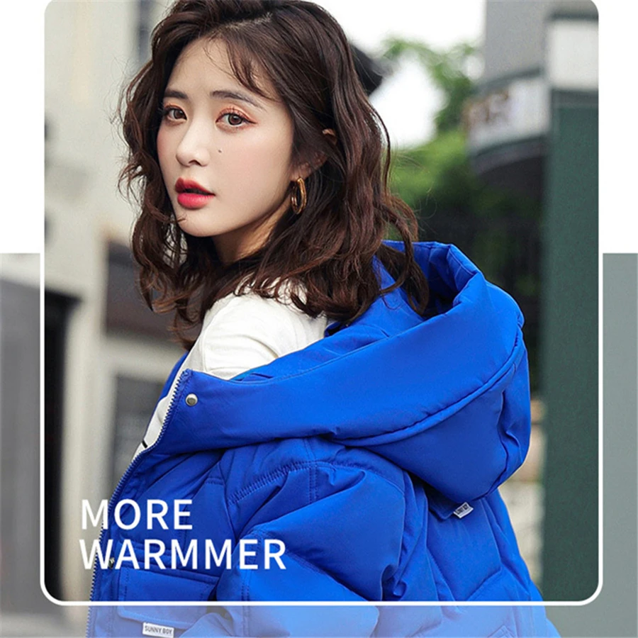 Loose Hooded Cotton Padded Coat Mid-length Overcoat Women Warm Thick Parkas Basic Solid Outwear Top Snowwear Jackets