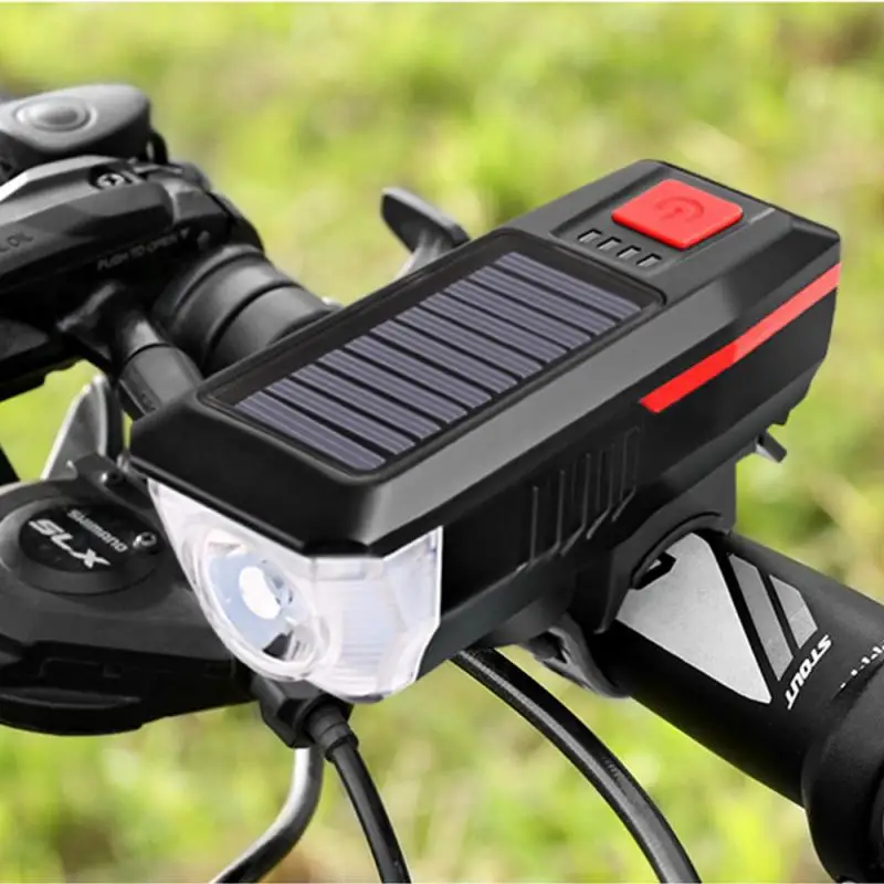 

Bike Light Solar USB Rechargeable Double Charging Horn Lamp Waterproof Bicycle Headlight Bike Front Light Waterproof With Horn