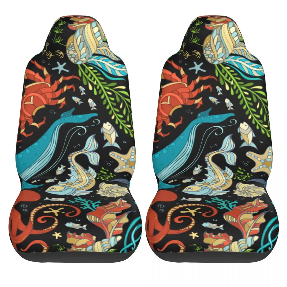 

2 pcs Car Seat Cover Wild Sea Life Universal Wear Dirt-resistant Protector for Car Easy Cleaning