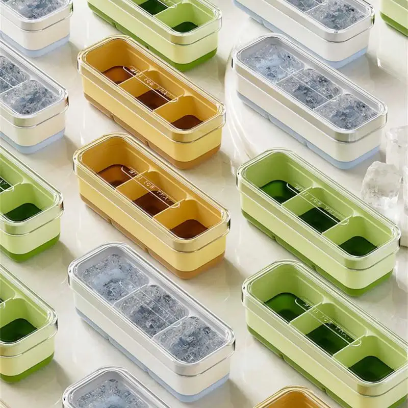 

2023 Mini Ice Box Household Ice Box With Lid Soft Bottom Small Ice Block Box Frozen Ice Three Grid Fruit Box Storage Box