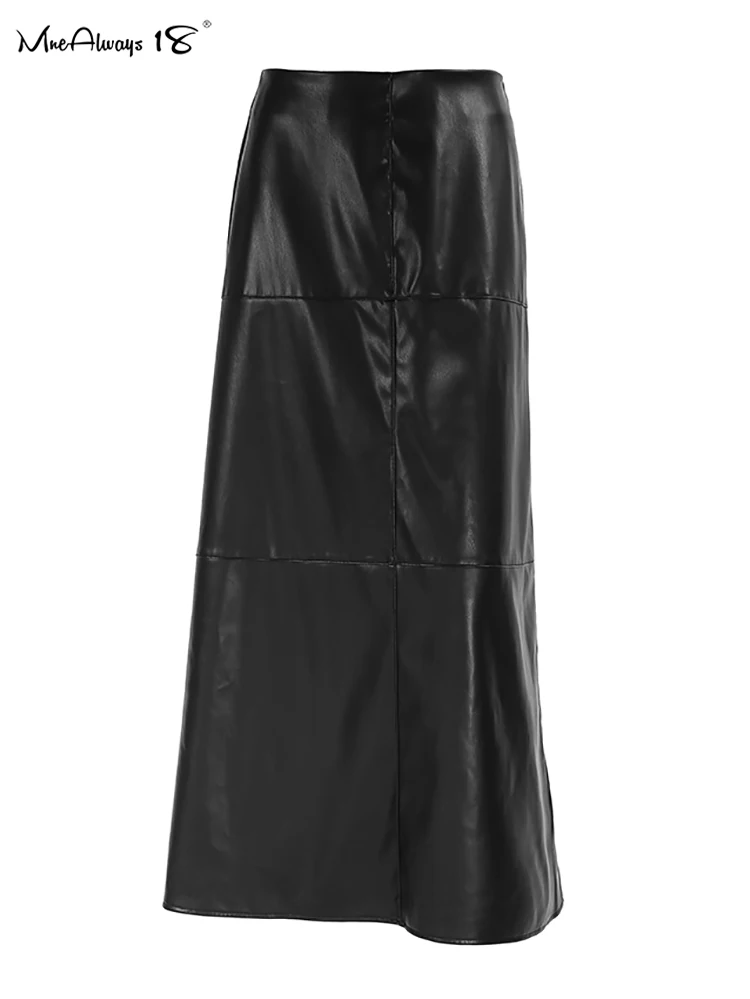 Mnealways18 черная юбка из искусственной кожи длиной до щиколотки женские осенние