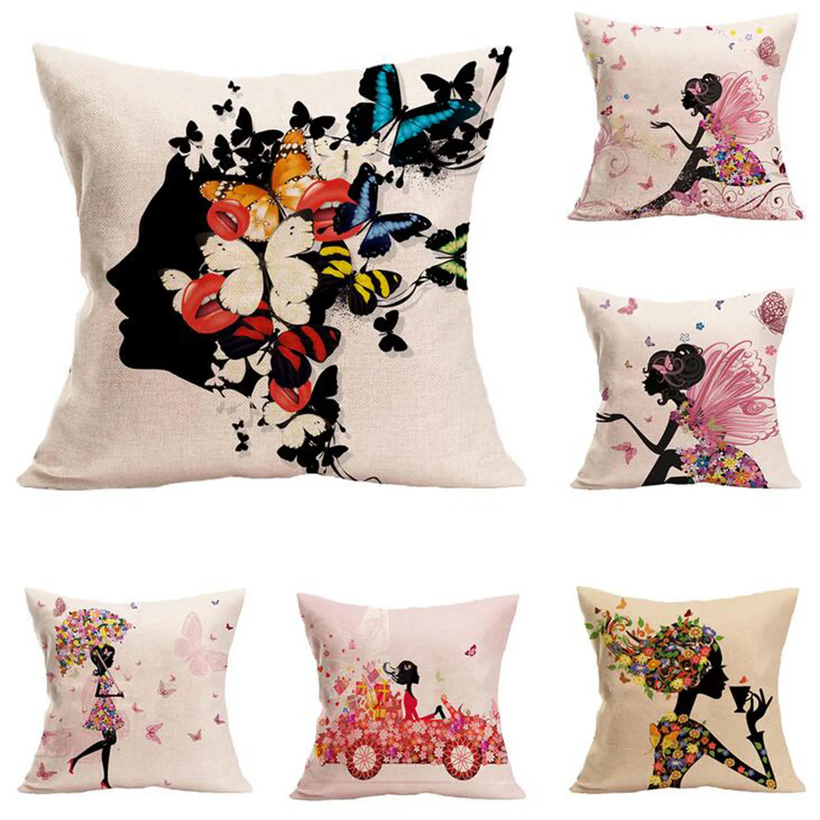 

Butterfly beauty linen Case Decoration Cover Creative Cover Skincare Eary To Clear Throw Pillow Covers Capa De Almofada