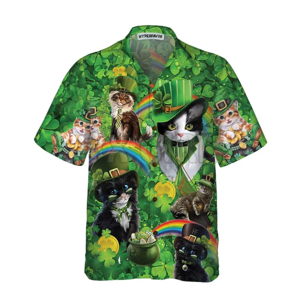 Cats Saint Patrick's Day Hawaiian Shirt 3D All Over Printed Hawaiian Shirt Men's For Women's Harajuku Casual Shirt Unisex