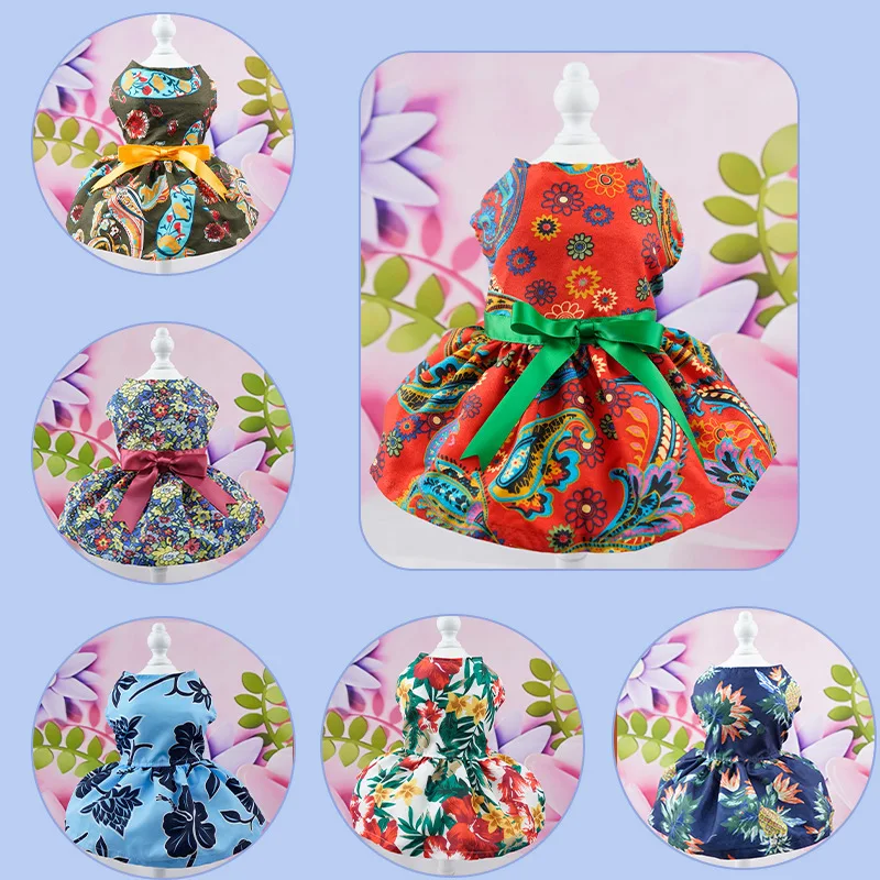 

Pet Dog Floral Dress Spring and Summer Clothes Puppy Bow Tie Princess Dresses Festival Dress for Small Medium Dogs Teddy Clothes
