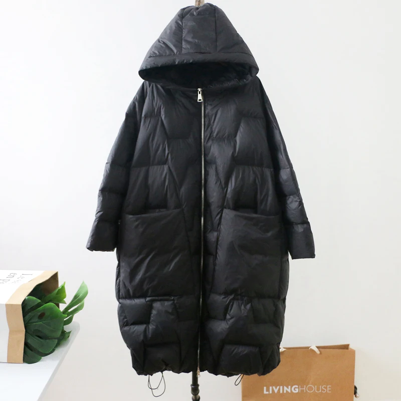 Cold Winter Hooded Down Jacket Women Oversize Snow Coat Warm Parkas Thicken Parka loose causal Outwear 90% White Duck Down Coats