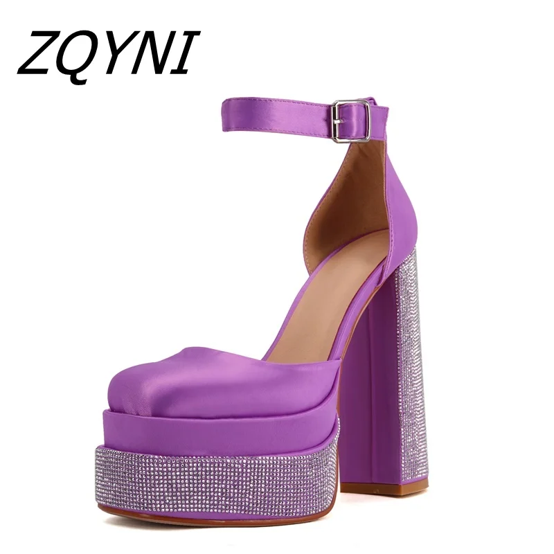 

2022 women's square head sandals artificial Rhinestone shoes thick bottom candy sandals luxury wedding show party high platform