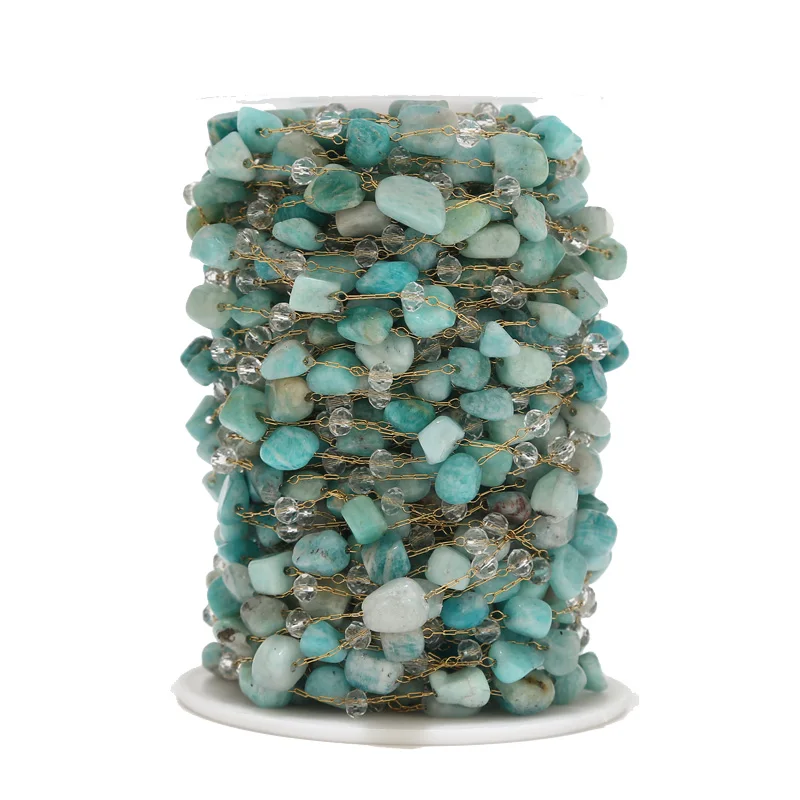 

Позолоченная цепочка для ожерелий ручной работы, цепочка из бисера с голубыми камнями, фурнитура для изготовления ювелирных изделий своими...