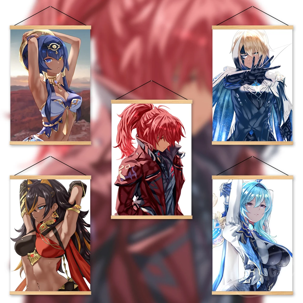 

Настенный художественный игровой холст Genshin Impact, картина Eula, рисунок Ху Тао, печать Моны, плакат Nilou, Висячие деревянные Yae Miko, домашний декор