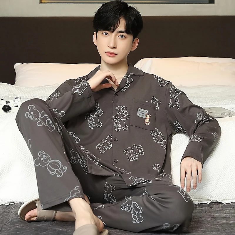 QUHENG Autumn Men Pajama Sets 2022 Winter Man Pajamas Set Simple Sleepwear Long Sleeve Cotton Pajamas Men Leisure Home Clothing