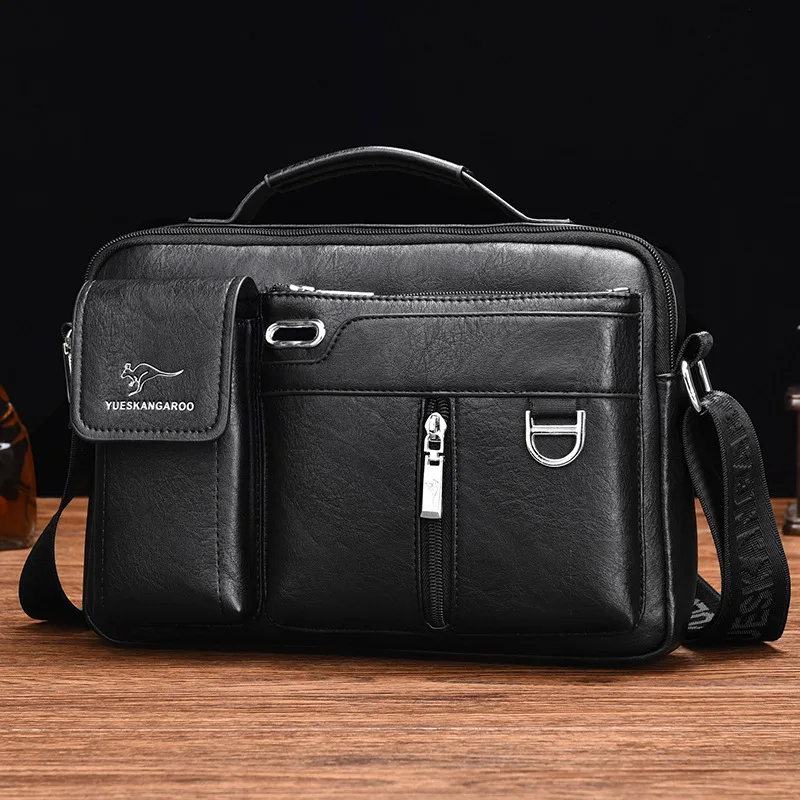 Horizontal PU Leather Men's Shoulder Bag Large Capacity Messenger Crossbody Bag Vintage Male Tote Bag Casual Small Handbag