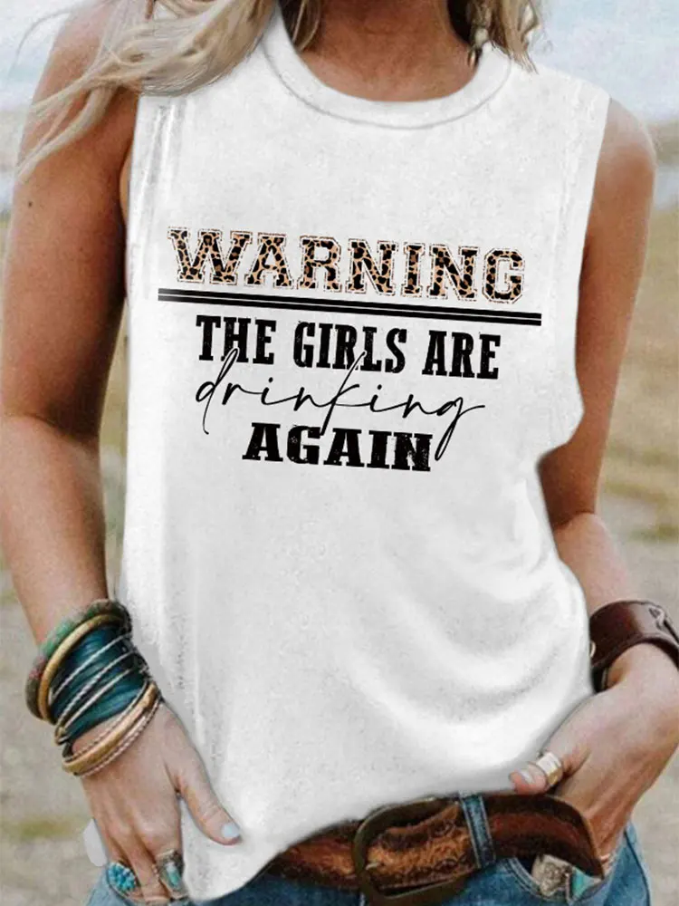 

Women Funny Vintage Retro Tank Top Warning The Girls are Drinking Again Sleeveless Shirt Summer Leopard Letter Print Graphic Tee