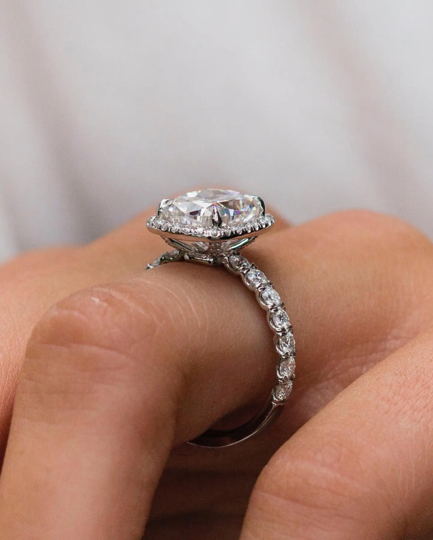 JOVOVASMILE Moissanite Diamond Engagement Ring 3.3 Carat 9.75x8.25mm Crushed Ice Hybrid Cushion 14k Gold Half Eternity Band