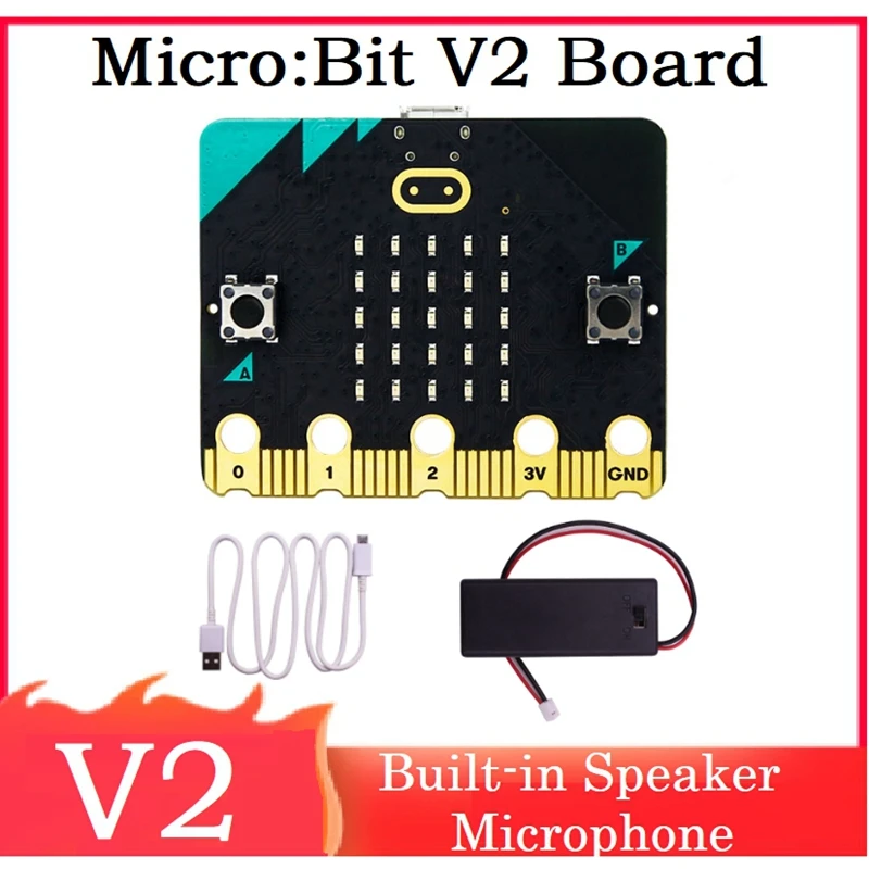 

Набор BBC Micro:Bit V2, встроенный микрофон для динамика, сенсорная программируемая макетная плата + батарейный блок, проект «сделай сам»