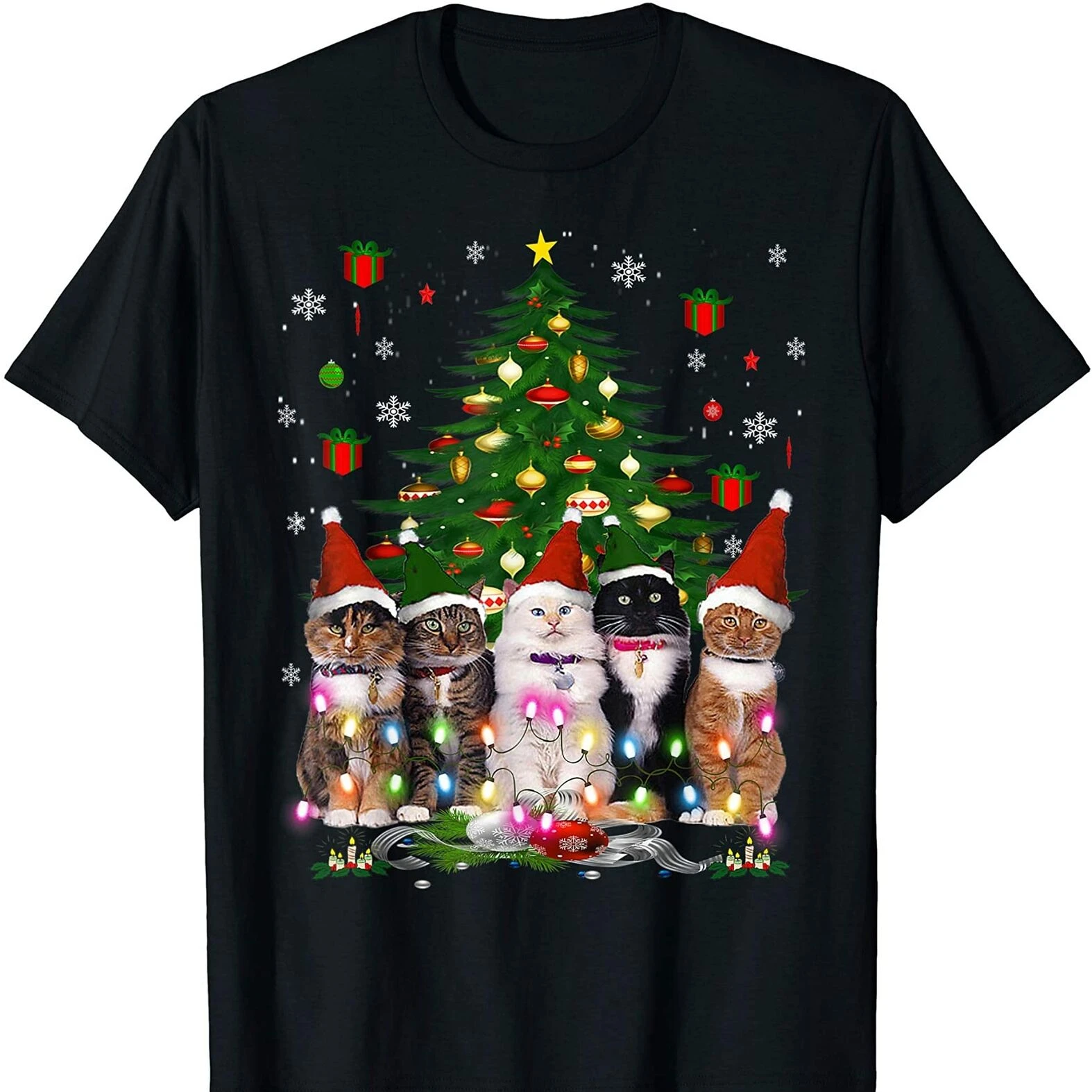 

Funny Meowy Cat Christmas Tree Pet Cat Lovers Xmas Gift T Shirt. Short Sleeve 100% Cotton Casual T-shirts Loose Top Size S-3XL